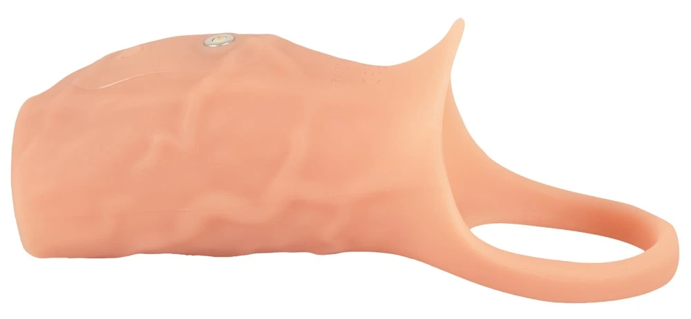 Realistixxx Real Sleeve open, Vibro-Penismanschette mit Hodenring für mehr Umfang und intensivere Vibrationen 10 Modi für verstärkte Lust