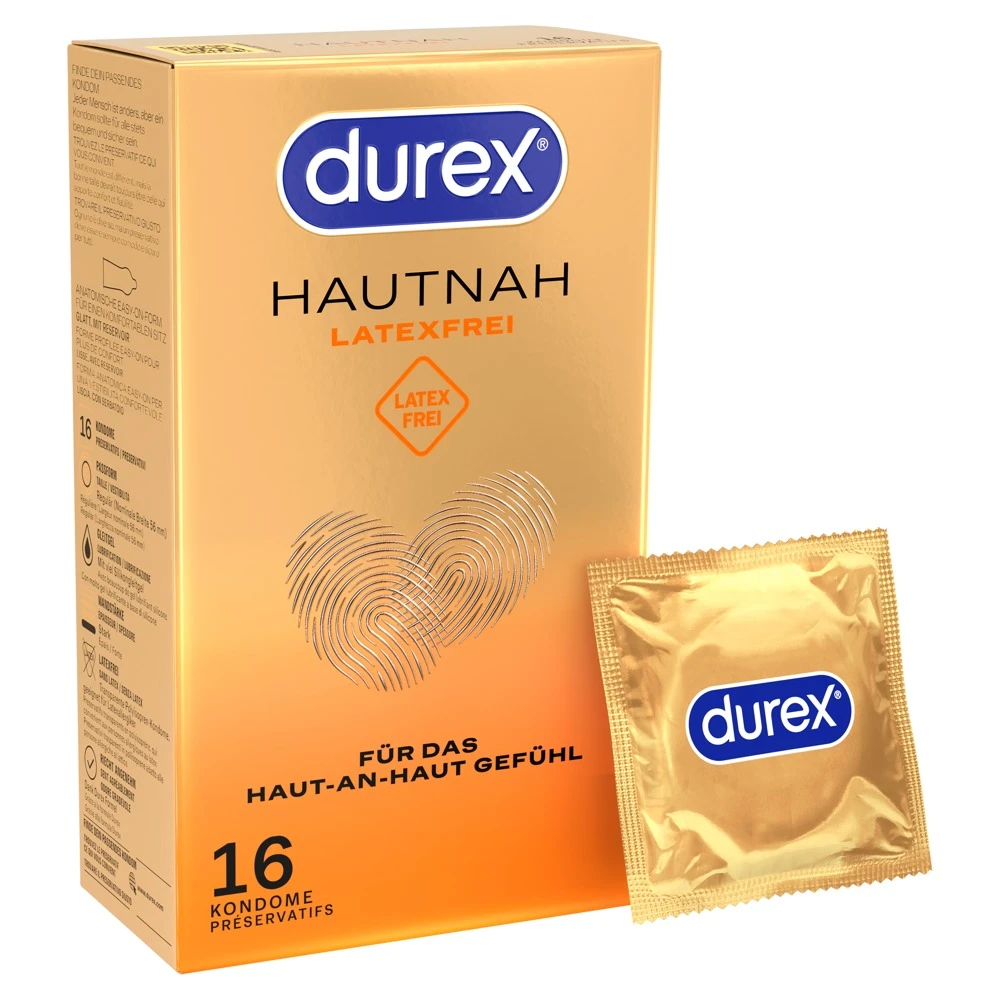 Durex Hautnah Latexfrei 16er, Hautnah verbunden, latexfreie transparente Kondome von Durex aus Polyisopren für ein natürlich intensives Liebesgefühl