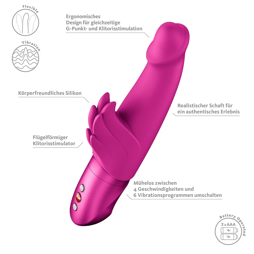 Wicked Angel Magenta, Rabbitvibrator mit Flügeln, starke Dual-Stimulation, 6 Modi, 4 Stufen, ergonomisch, einfache Bedienung