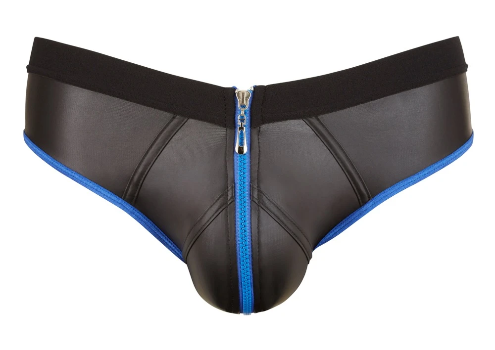 Matt glänzender und pofreier Jock in Neopren-Gummi-Optik.  Mit Front-Zip, der zum Zugreifen einlädt.