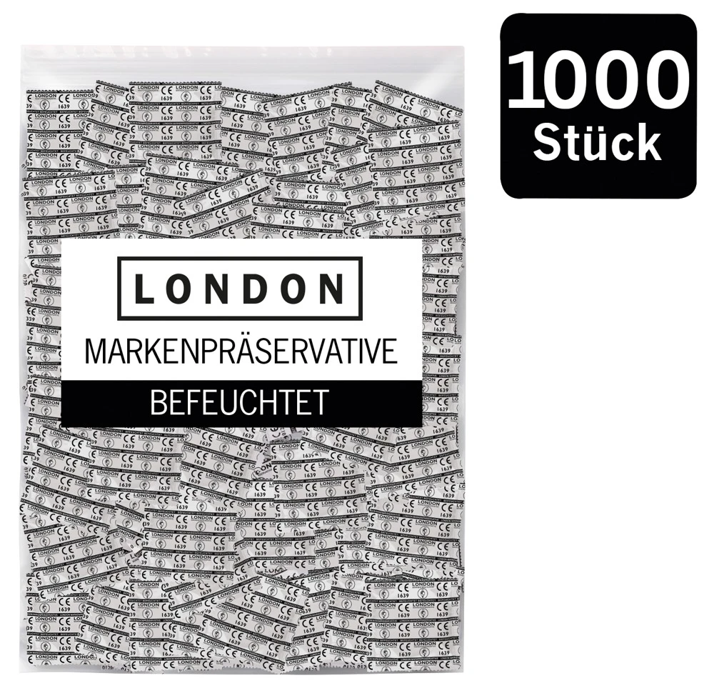 London feucht 1.000er, hauchdünne, transparente LONDON-Kondome mit Silikon-Gleitfilm reguläre Passform, einzeln verpackt im Vorratsbeutel