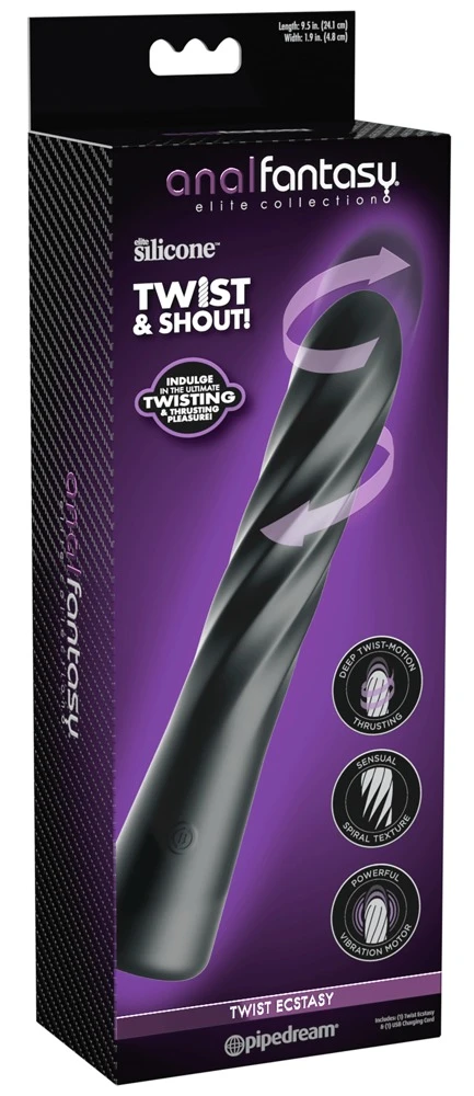 AFE Twist Ecstacy Black, Twist Ecstasy Analvibrator Spiral Rotierend Stoßfunktion 10 Vibrationsmodi Silikon Analtoy Massager für Erwachsene