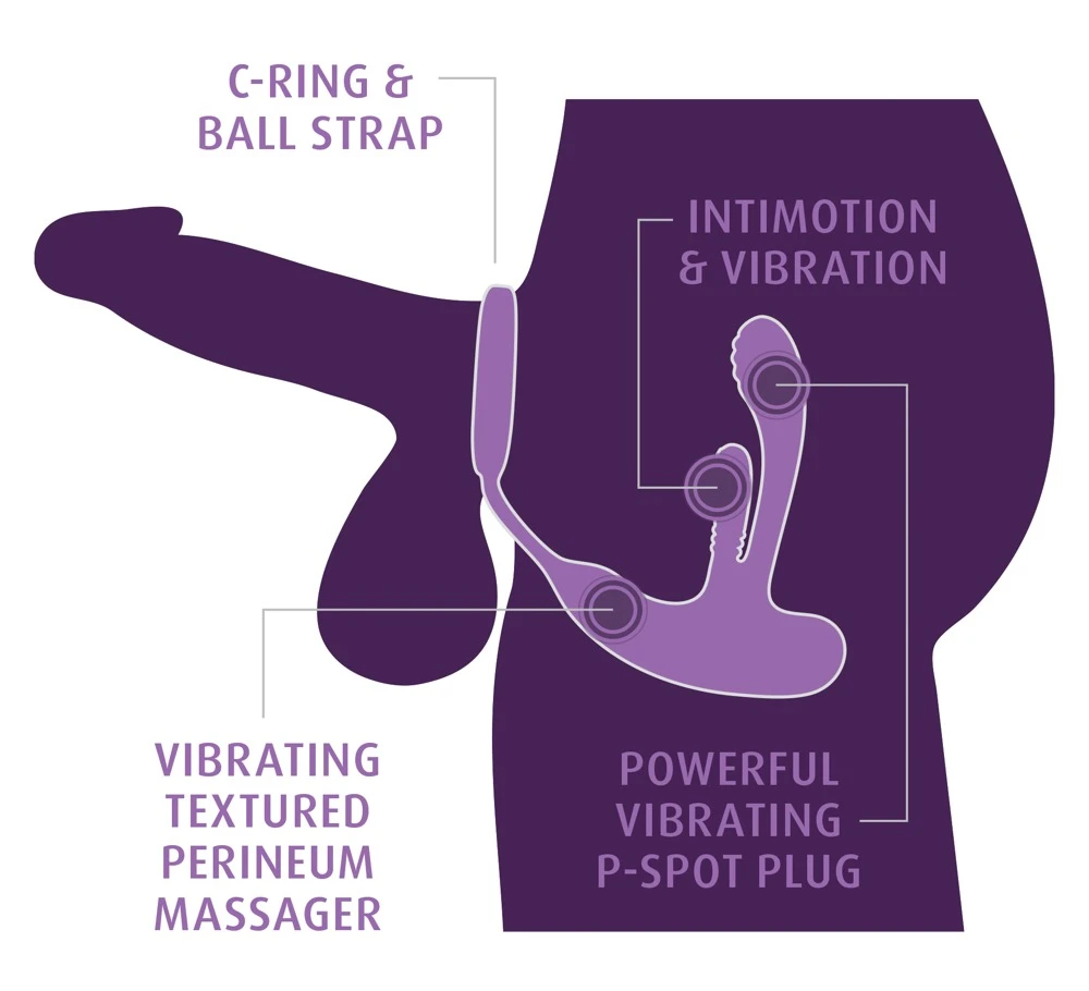 AFE Ass-Gasm IntiMotion Black, Anal Fantasy Elite Ass-Gasm IntiMotion Analvibrator mit Prostata-Stimulator, Penisring, 4 Motoren & 10 Vibrationsmodi für Ihn