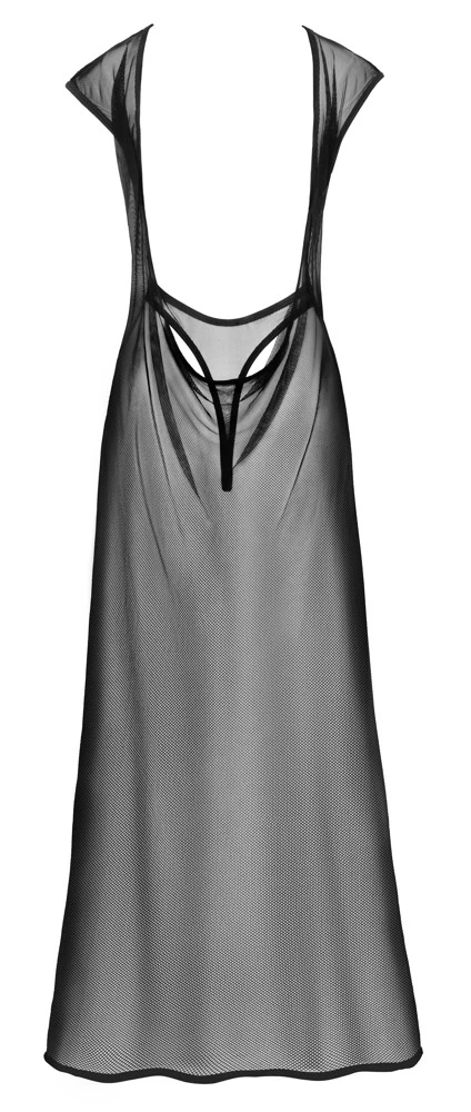Netzkleid lang mit Stringbody, Moiré-Effekt, tiefem Rückenausschnitt & hohen Schlitzen – sexy & verführerisch – Cottelli PARTY