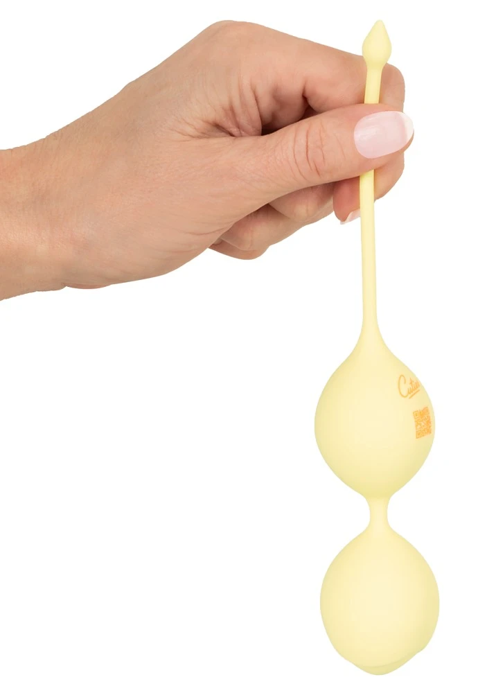Cuties Love Balls Yellow, Liebeskugel-Duo mit schwingenden Innengewichten 84 g für intensives Beckenbodentraining diskret und komfortabel Cuties