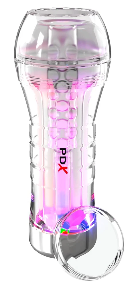 PDXE ViewTube XXL See-Thru Cle, PDX Elite ViewTube XXL See-Thru LED Stroker Clear transparenter Masturbator mit Saugkontrolle, LED-Lightshow und AirLock Cap für intensive Handjob-Action