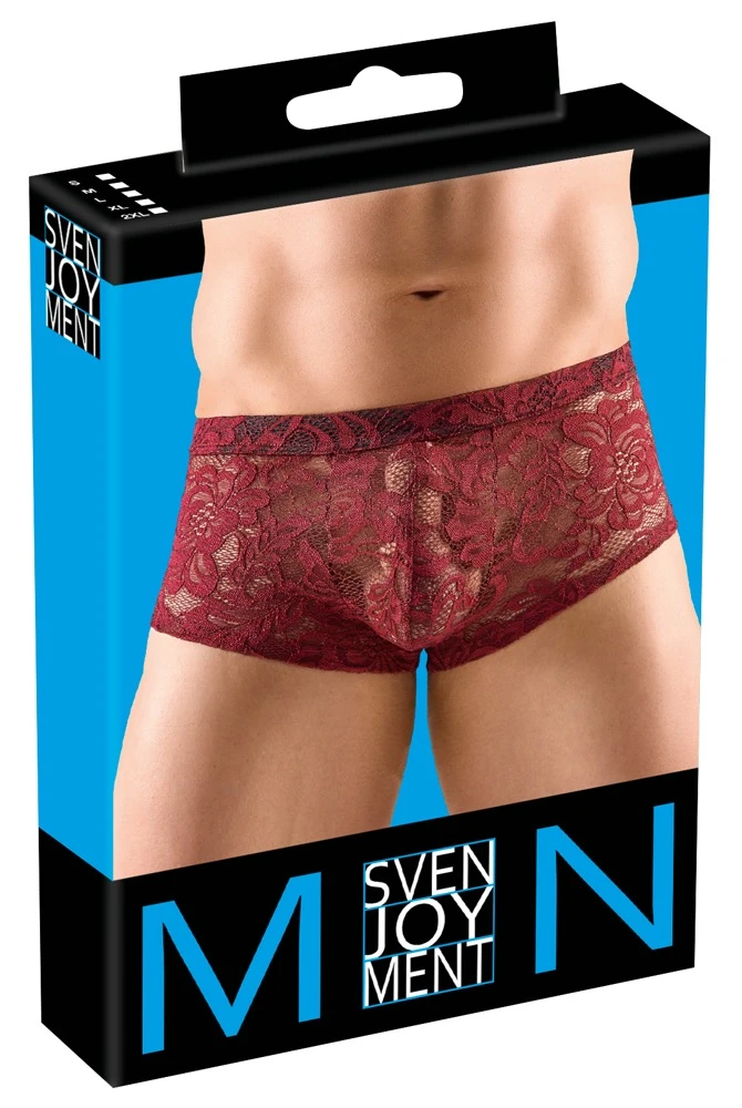 Herren Pants. Verführerische, transparente Pants aus floraler Spitze in edlem Dunkelrot- für hohen Tragekomfort und stilvolle Akzente