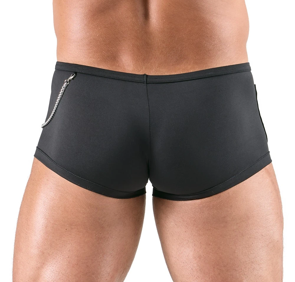 Svenjoyment Pants im sexy Service-Look: Schwarz-weiß mit Zierknöpfen, Tasche und abnehmbarer Karabinerkette Svenjoyment Pants im sexy Service-Look: Schwarz-weiß mit Zierknöpfen, Tasche und abnehmbarer Karabinerkette