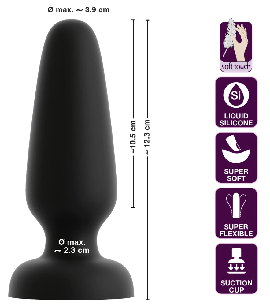 Black Velvets Silicone Plug, Analplug mit Saugfuß aus Liquid-Silikon konisch flexibel analsicherer Stopper für Einsteiger & Profis Black Velvets