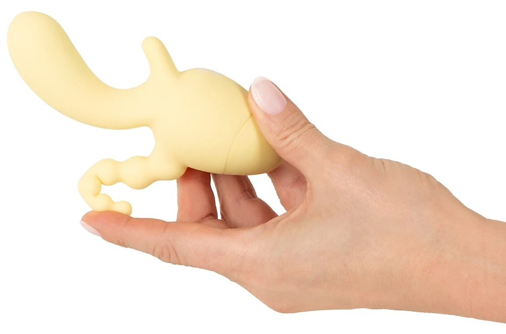 Cuties Mini Triple Vibr. Yello, Triple Mini Vibrator mit 10 Vibrationsmodi für Vagina, Klitoris & Anus, Soft Touch Silikon, vielseitige Reizwäsche-Extras Cuties