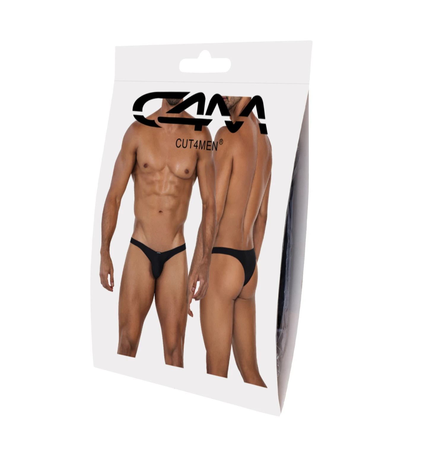 Schwarzer Capri Thong C4MSPX07, Capri Thong C4MSPX07, maskuliner Style mit Längsnaht, geformtem Suspensorium und sportlichem Frontlogo