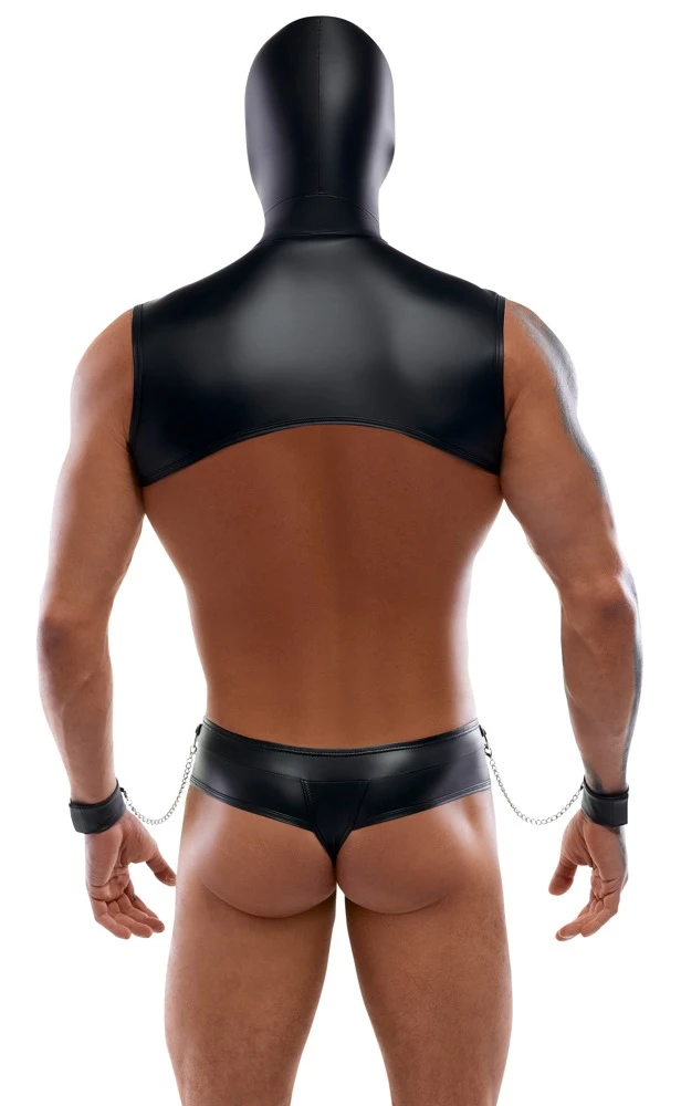 Kurzes Kapuzen-Top, Riostring, Leine und 2 Handfesseln im Set von Svenjoyment BONDAGE.