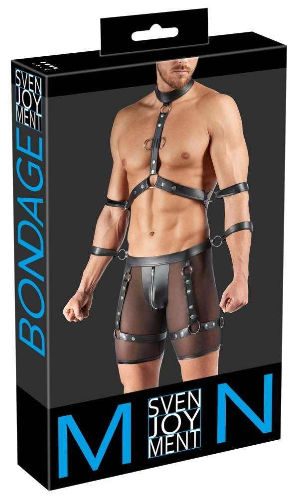 Herren Harness und Pants, Bondage-Set von Svenjoyment: Harness-Pants, Brust-Harness & Fesseln für sinnliche Erlebnisse