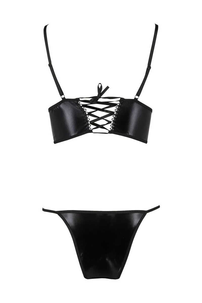 Wetlook Dessous Set mit Spitzeneinsatz von Passion Dessous