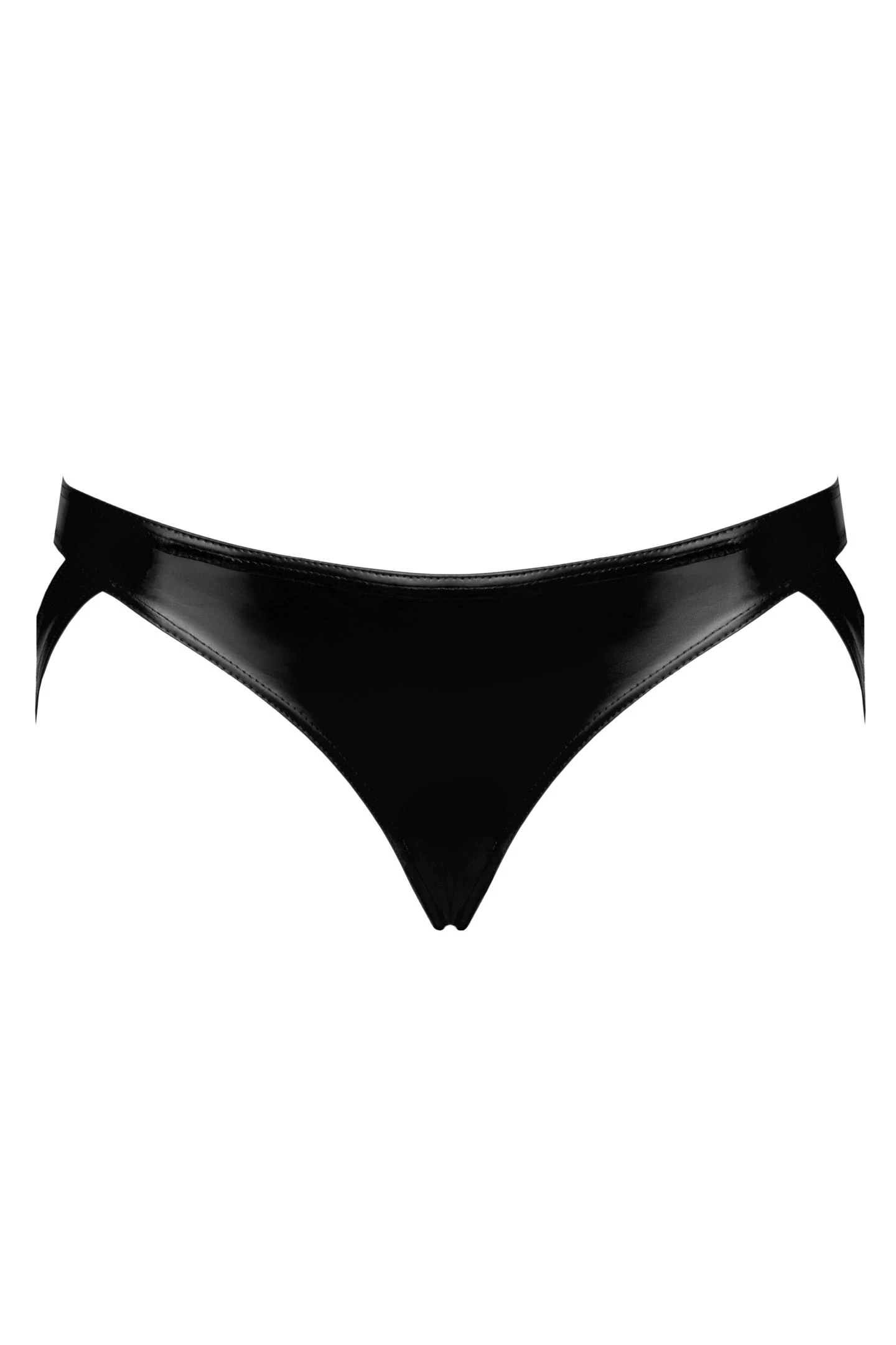 Strappy Panties aus Powerwetlook mit Jockstrap-Optik, Kinky erotisch inszenierte schwarze Dessous mit elastischen Trägern und modernem Low-Waist-Schnitt F393 Noir Handmade