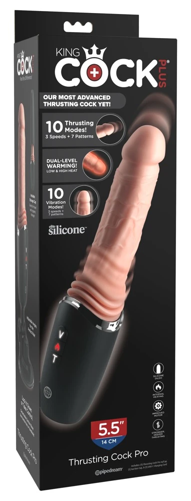 KCP 5in. Sil.Thrusting Cock Pr, King Cock Plus Thrusting Cock Pro Stoßvibrator im naturgetreuen Penislook mit 10 Stoßmodi, intensiven Vibrationen und 2-stufiger Wärmefunktion