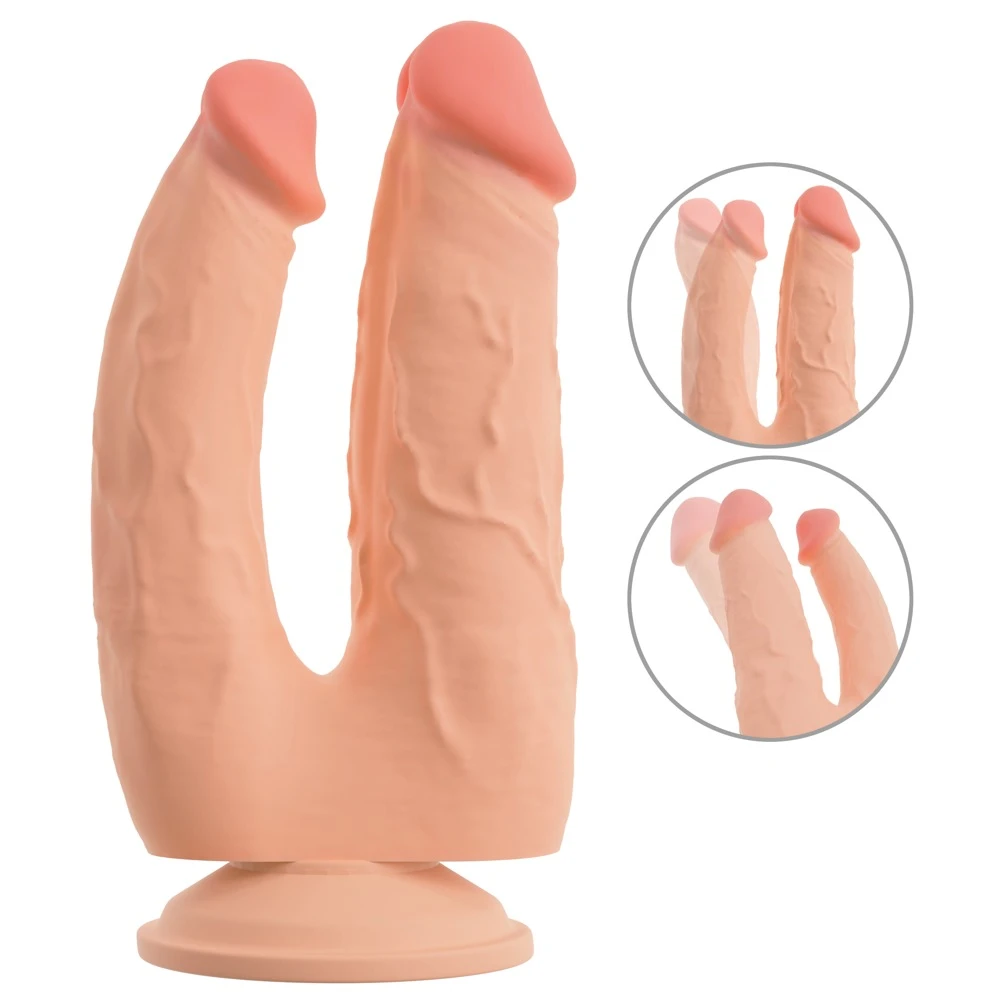 Nature Skin Bendable Double Pe, Doppel-Naturdildo mit Saugfuß realistisch bewegliche Hautstruktur biegsam mit Äderungen und ausgeprägten Eicheln