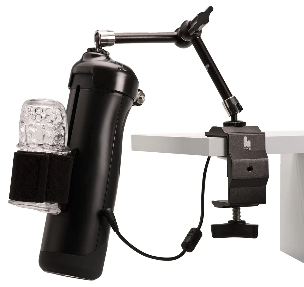Full Handsfree Bundle mit The Handy 1.1 Interactive Stroker Masturbator inklusive HandsFree Desk Mount Tischhalterung und Cup für komfortables vollautomatisches freihändiges Vergnügen zu Hause