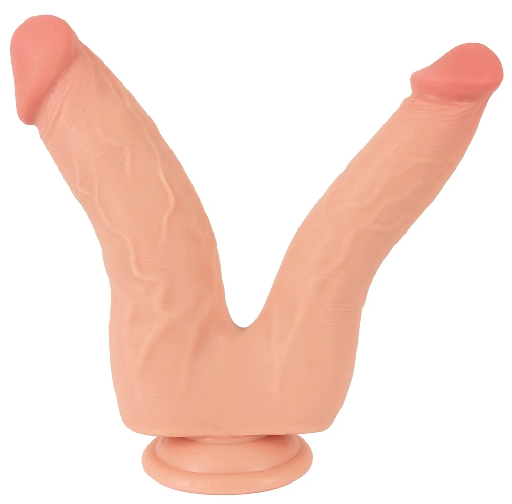 Nature Skin Bendable Double Pe, Doppel-Naturdildo mit Saugfuß realistisch bewegliche Hautstruktur biegsam mit Äderungen und ausgeprägten Eicheln