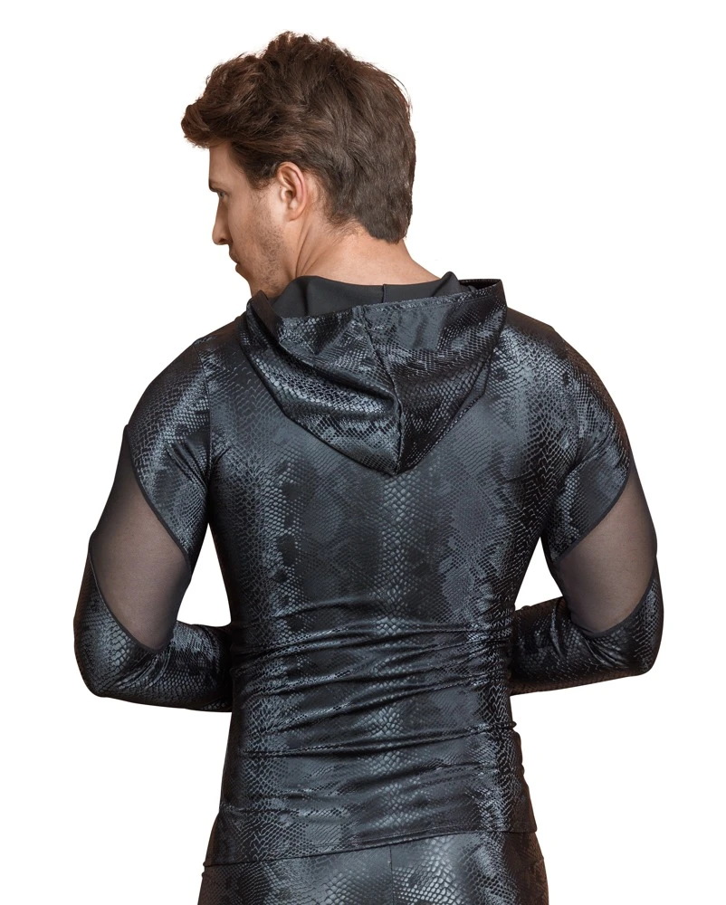 Trendiges Langarm-Shirt von NEK in mattglänzend schillernder Schlangenhaut-Optik mit schwarzen Powernt-Einsätzen.