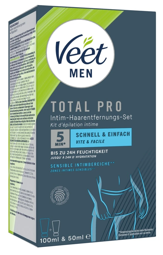 Veet Men Haarentfernungsset, Veet Men TOTAL PRO Intim-Haarentfernungs-Set – gründliche Haarentfernung & intensive Pflege speziell für seinen sensiblen Intimbereich