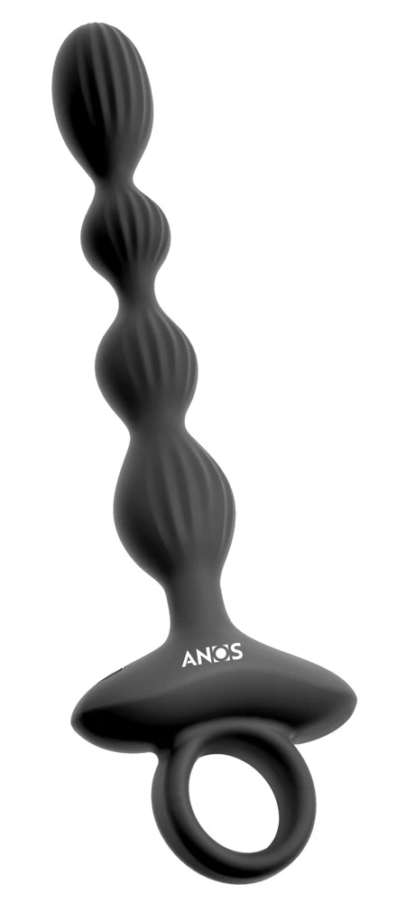 ANOS Flexible Anal Beads, ANOS Anal Beads mit 2 Motoren und Jumping Vibrations – flexibler rillenstrukturierter Analkugelstrang mit 10 intensiven Modi