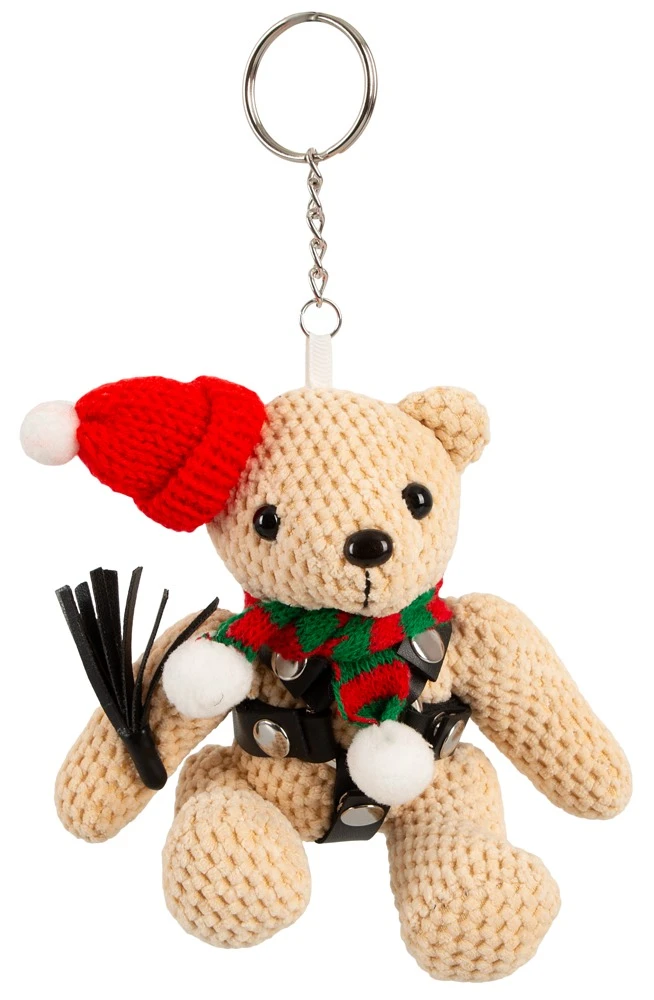Bad Kitty SM-Teddy gehäkelt Mini-Begleiter mit Lederimitat-Harness, Mütze, Schal, Winter Edition, Peitsche und Schlüsselanhänger für freche Momente