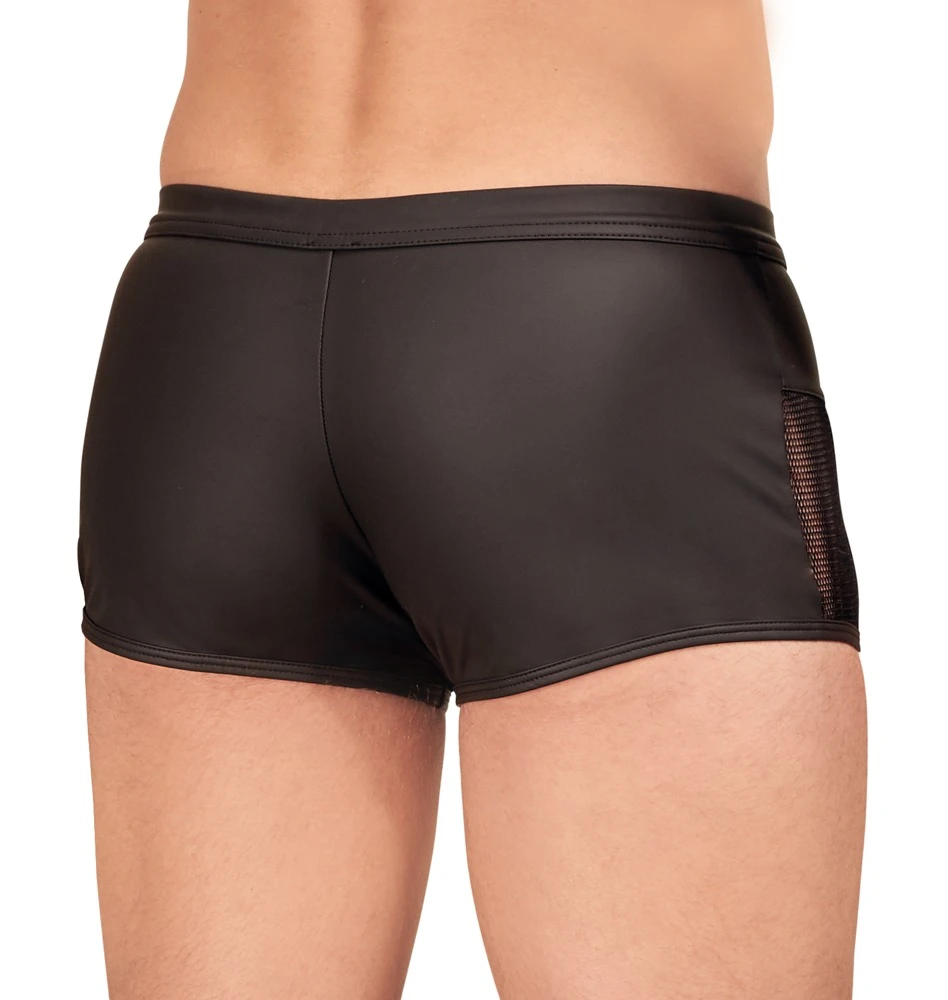 Schwarze Pants von NEK im betonenden Mattlook mit transparenten Netz-Einsätzen am vorderen Bein.