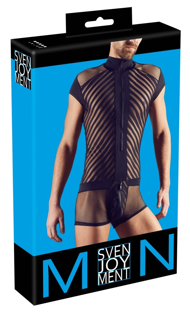 Herren Body von Svenjoyment im Materialmix aus zwei Netzarten und angesagter Streifenoptik in schwarz.