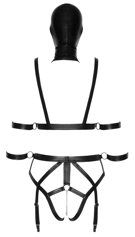 Extravagantes Riemen-Set von Bad Kitty mit 4 Armfesseln und inklusive Kopfmaske.