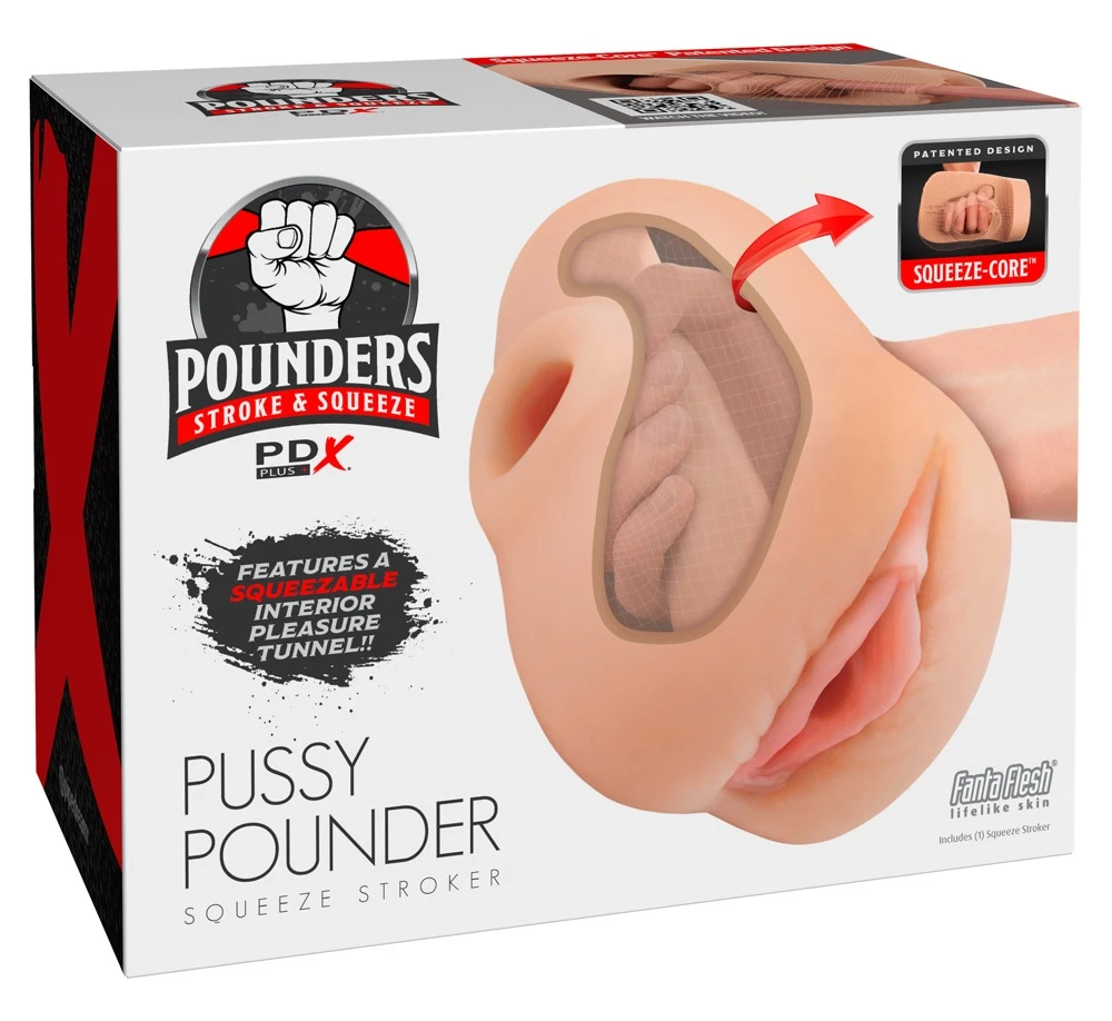 PDXP Pussy Pounder Sqeeze Stro, PDX Plus Pussy Pounder Squeeze Stroker Masturbator in realistischer Vagina-Optik mit Squeeze Core Grip für intensiven Handjob und hautähnliches Fanta Flesh Feeling