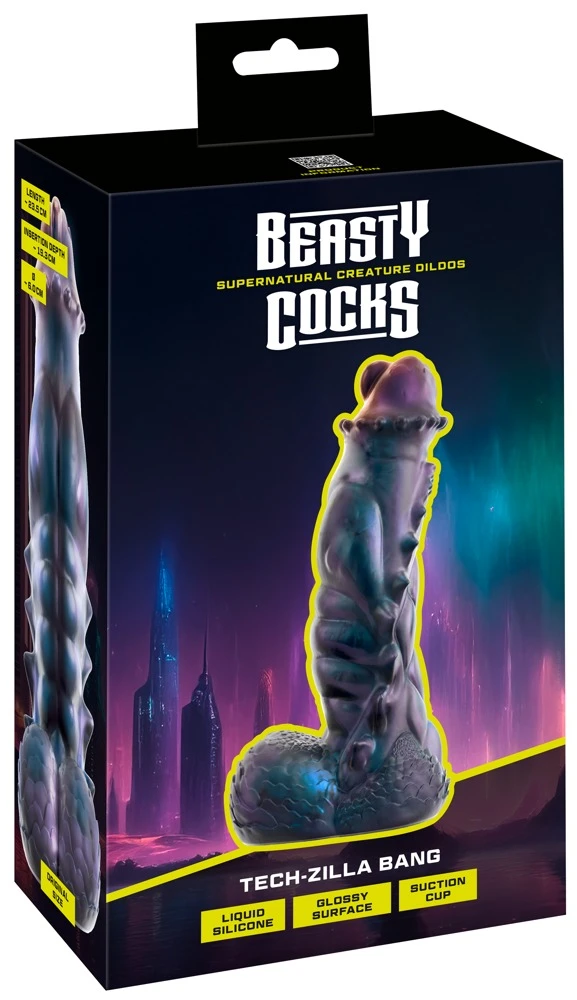 Beasty Cocks Tech-Zilla Bang Fantasy-Dildo in Metallic-Optik mit Saugfuß, flexibler Monsterform und intensiver Struktur