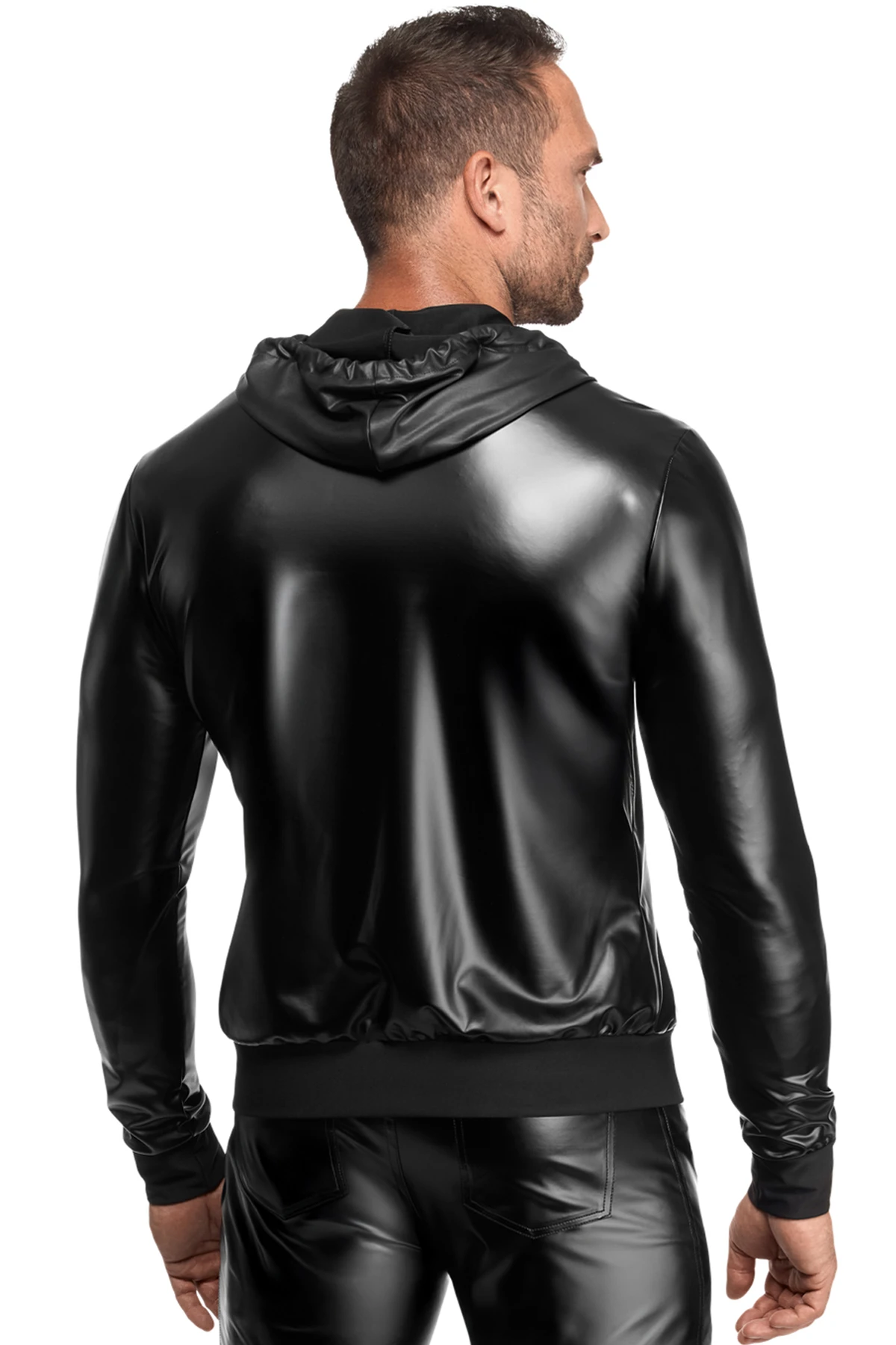 Herren Kapuzen Jacke H086 aus Powerwetlook mit betont maskuliner Silhouette, glatter Oberfläche, Kapuze und Frontzip für einen aufregend modernen Style
