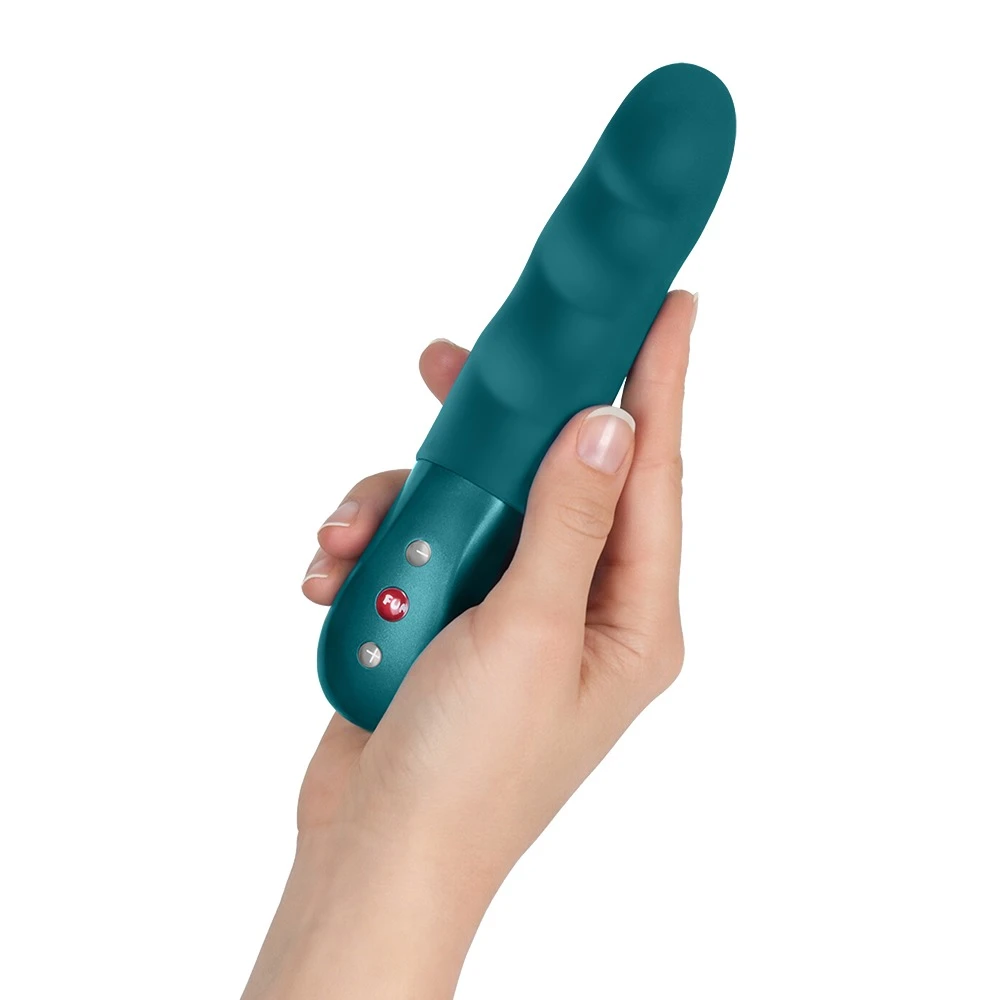 Stronic Petite Bottle Green, Fun Factory Stronic Petite Vibrator mit pulsierender Stoßfunktion, 8 Modi, Wellenstruktur, kompakt, wiederaufladbar