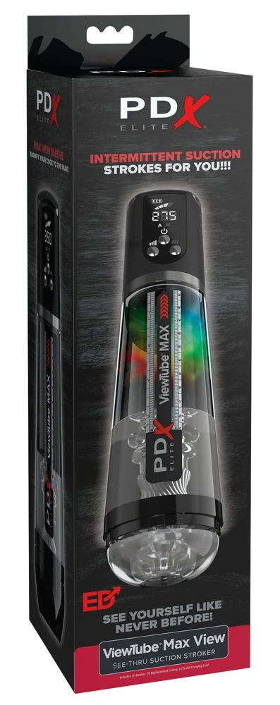 PDX Elite ViewTube MAX Black, MAXimaler Blowjob-Spaß: Automatischer Masturbator mit Licht, Vibration, und individuell einstellbarer Saugkraft!