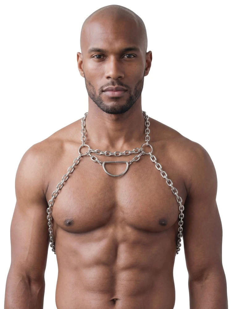 Svenjoyment Ketten-Brustharness aus Metall – Aufreizender Körperschmuck mit abnehmbarem D-Ring, verstellbar für markante Club-Looks