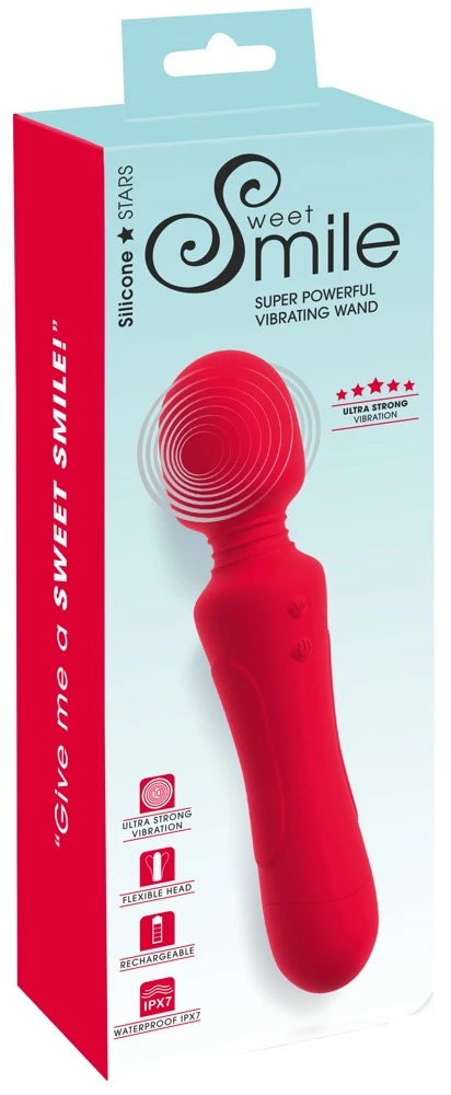 Smile Super Powerful Vibrating, Super Powerful Vibrating Wand – Sexy Massagestab mit extra starken Vibrationen, flexiblem Massagekopf & 10 leisen Vibrationsmodi – Sweet Smile