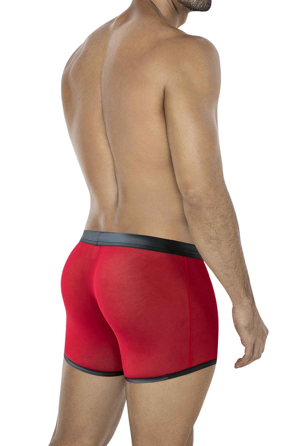 Roter Sheer Boxer C4MRAV101 aus feinem dehnbarem Netz mit glattem Bund und aufklappbarem Suspensorium durch Druckknöpfe von CUT4MEN