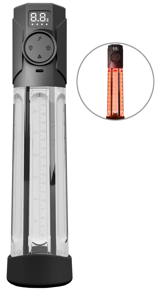 MrBoner Red Light Power Pump, Mr. Boner Red Light Power Pump automatische Penispumpe mit Rotlicht Vakuumpumpe Potenztraining Unterdruck LED-Display