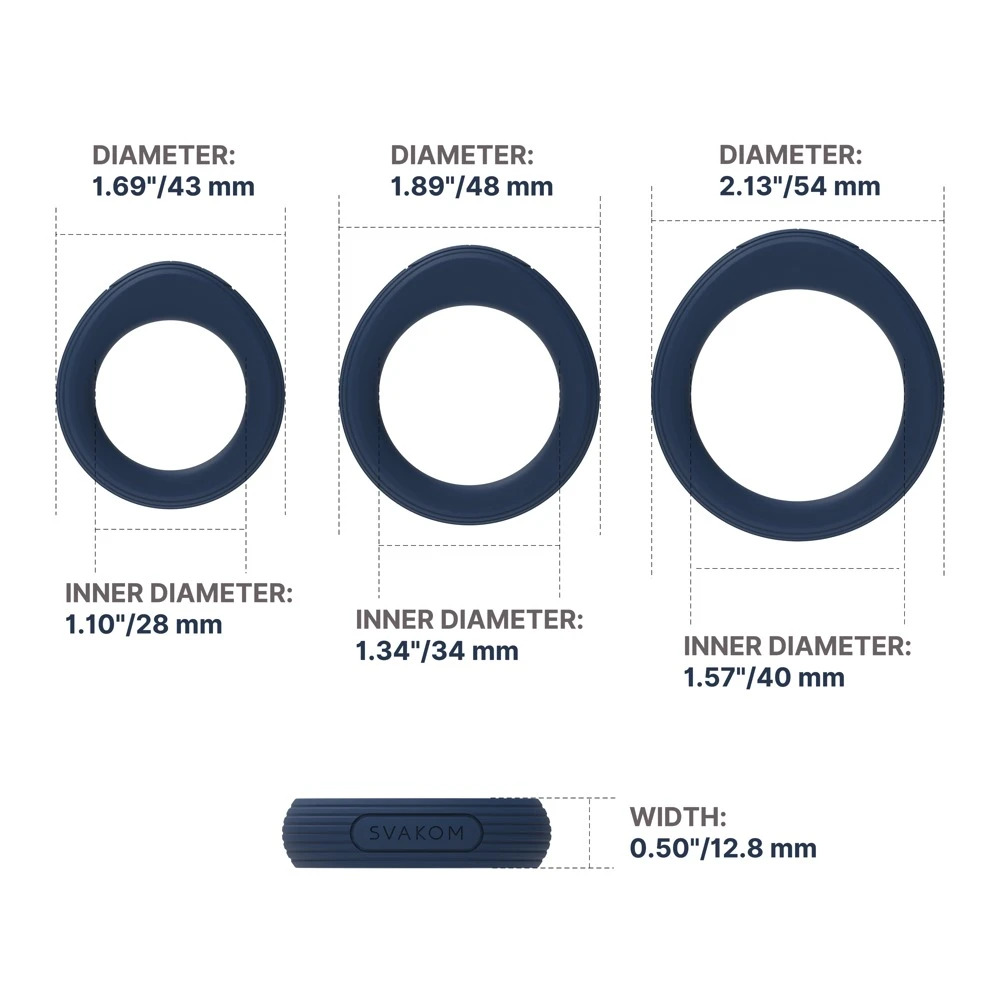 Triooo Dark Blue, Penisring-Set Triooo mit 3 dehnbaren Ringen aus ultrasoftem Silikon für intensivere Lust und längere Erektion von SVAKOM