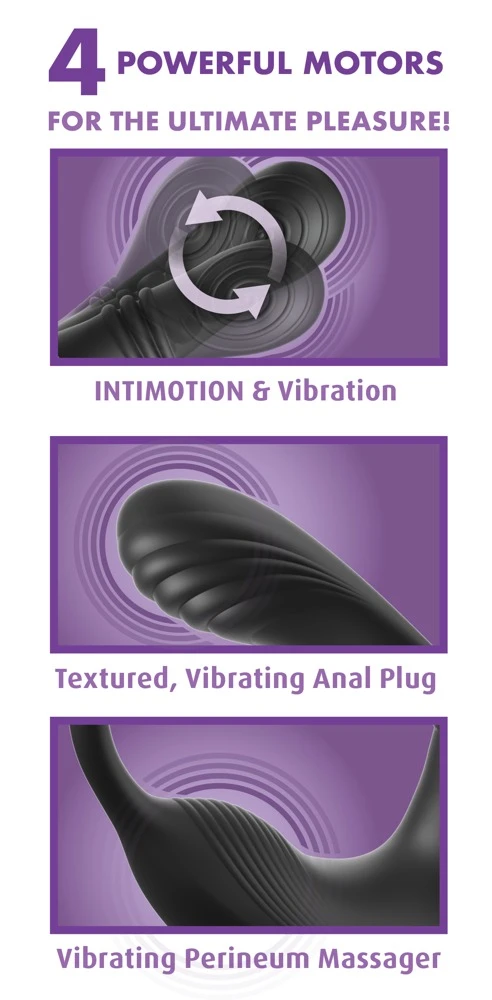 AFE Ass-Gasm IntiMotion Black, Anal Fantasy Elite Ass-Gasm IntiMotion Analvibrator mit Prostata-Stimulator, Penisring, 4 Motoren & 10 Vibrationsmodi für Ihn