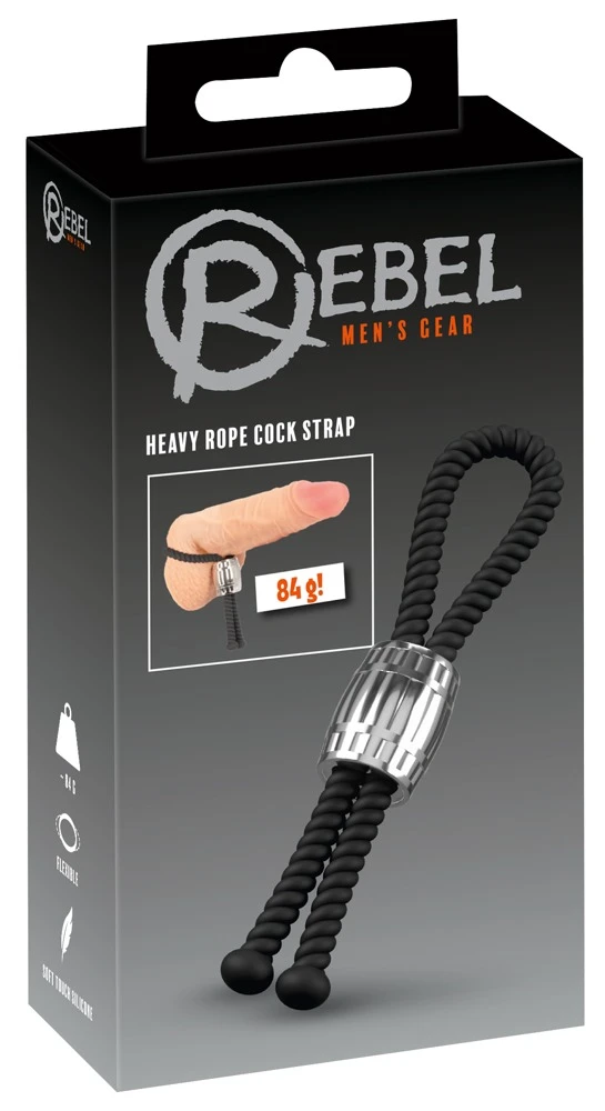 Rebel Heavy Rope Cock Strap, Schwarze Heavy Rope Cock Strap von Rebel: Anpassbare Penis-/Hodenschlaufe mit 84 g schwerem Metall-Schieberegler