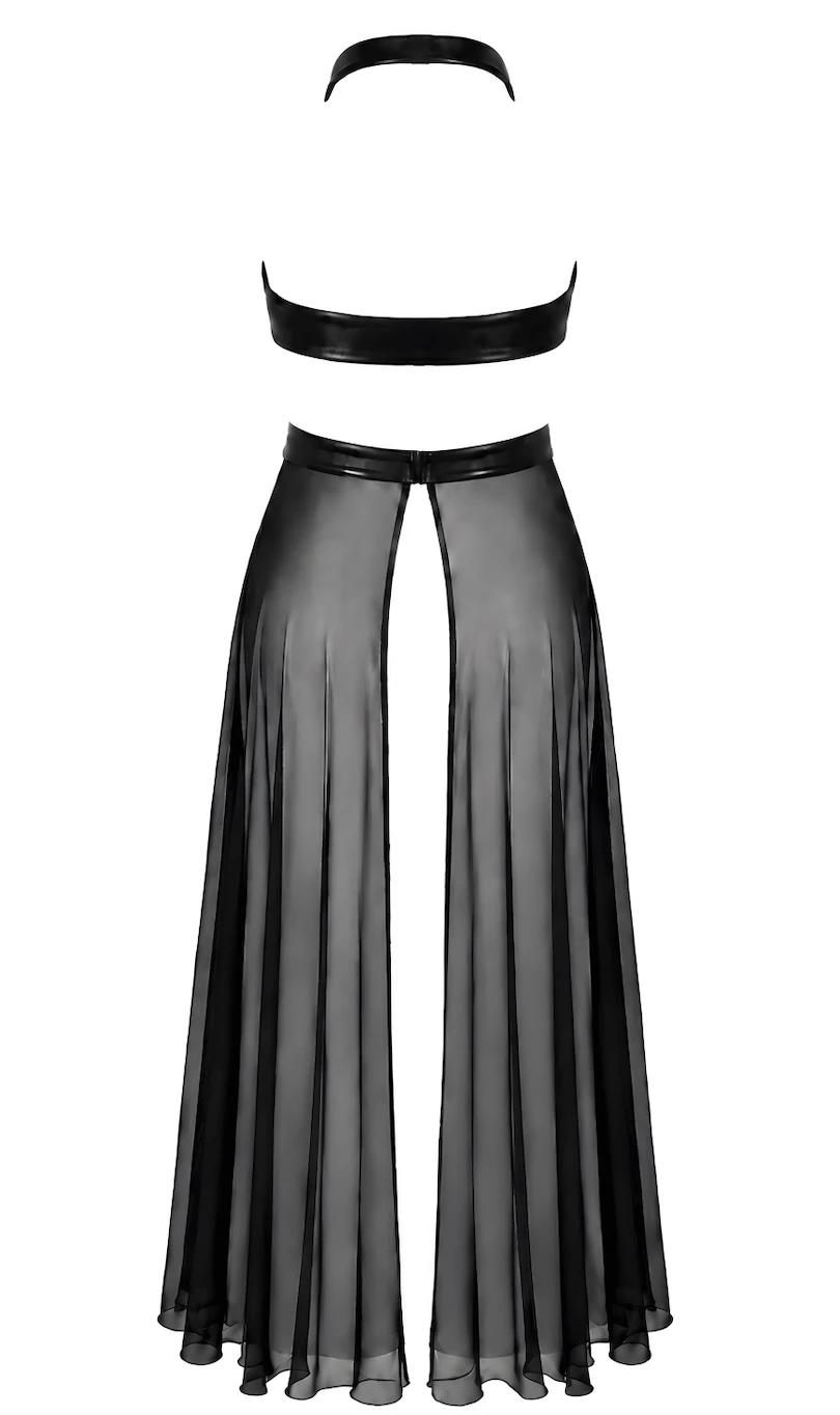 Kinky Maxikleid aus Tüll und Powerwetlook - Noir Handmade F412 Do not Disturb - sexy in Schwarz mit Neckholder und Taillen-Cut-out