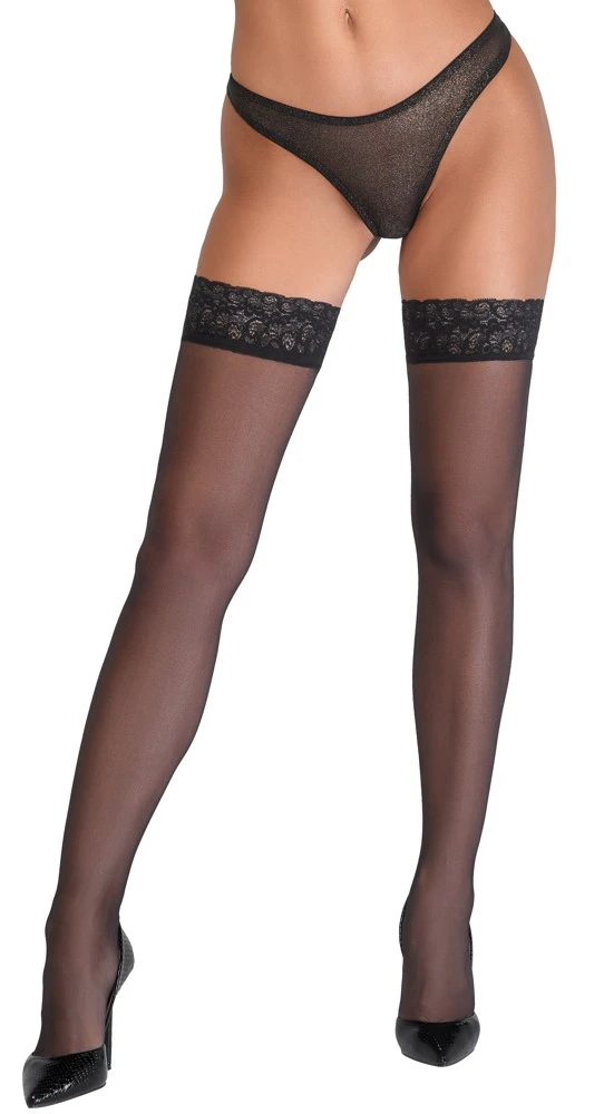 Cottelli Verführerische Eleganz: Halterlose Schwarze Strümpfe mit Spitzen-Abschluss
