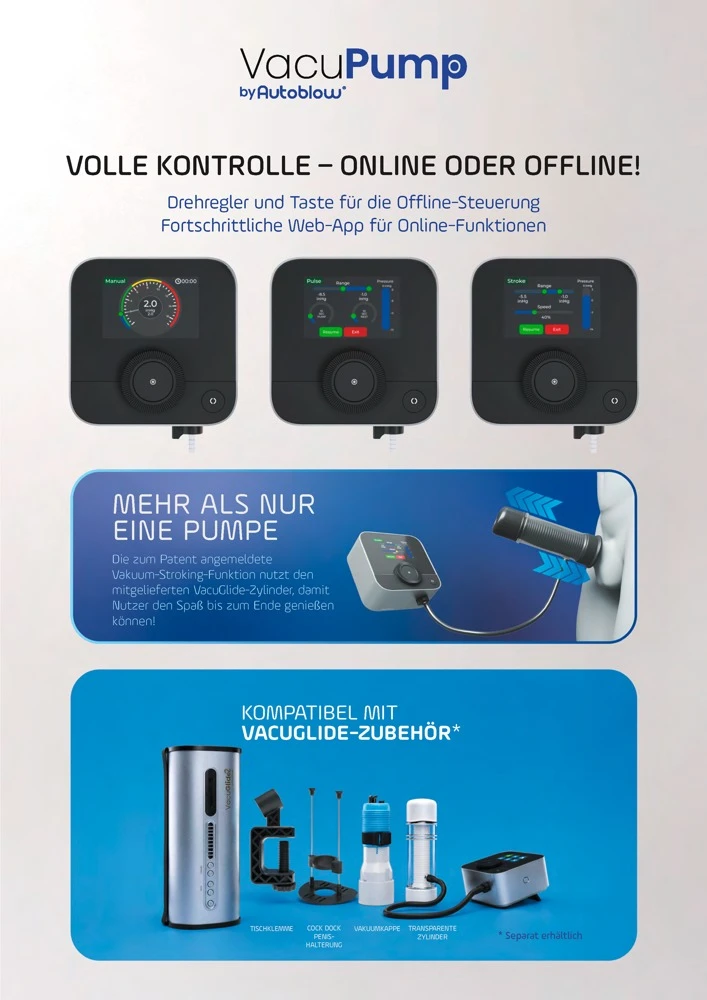 Vacupump (by Autoblow), Elektronische Penispumpe VacuPump von Autoblow – 4 Funktionen mit Pumpen, Pulsprogrammen und Stroking inklusive VacuGlide-Aufsatz