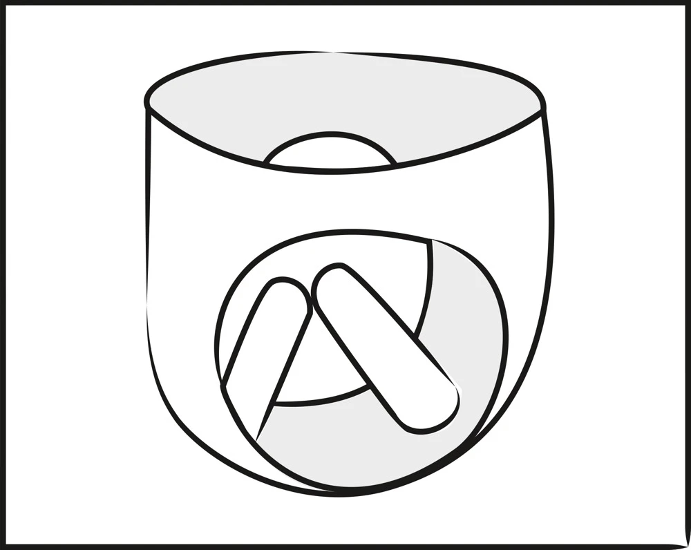 Verstellbarer Leder-String, innen mit abknöpfbarem, geädertem Vaginal- und Analdildo.