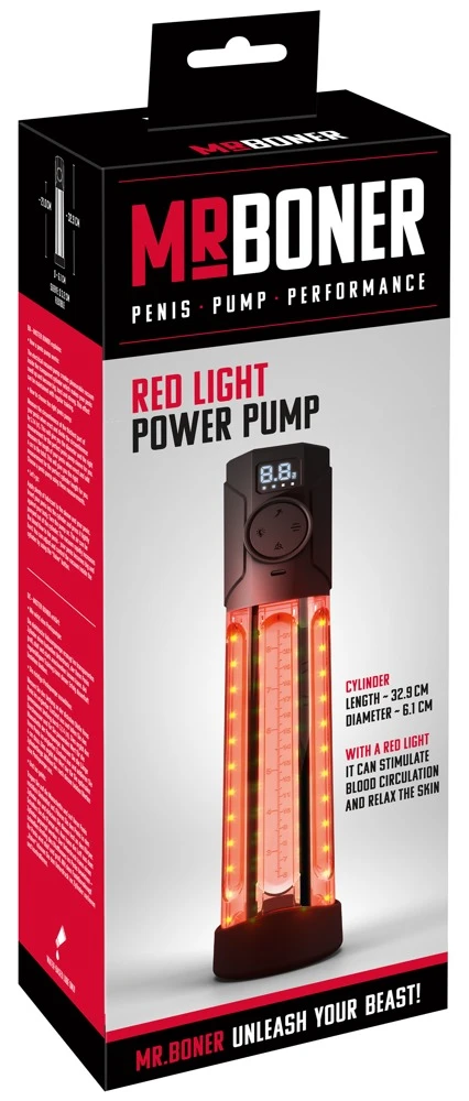 MrBoner Red Light Power Pump, Mr. Boner Red Light Power Pump automatische Penispumpe mit Rotlicht Vakuumpumpe Potenztraining Unterdruck LED-Display