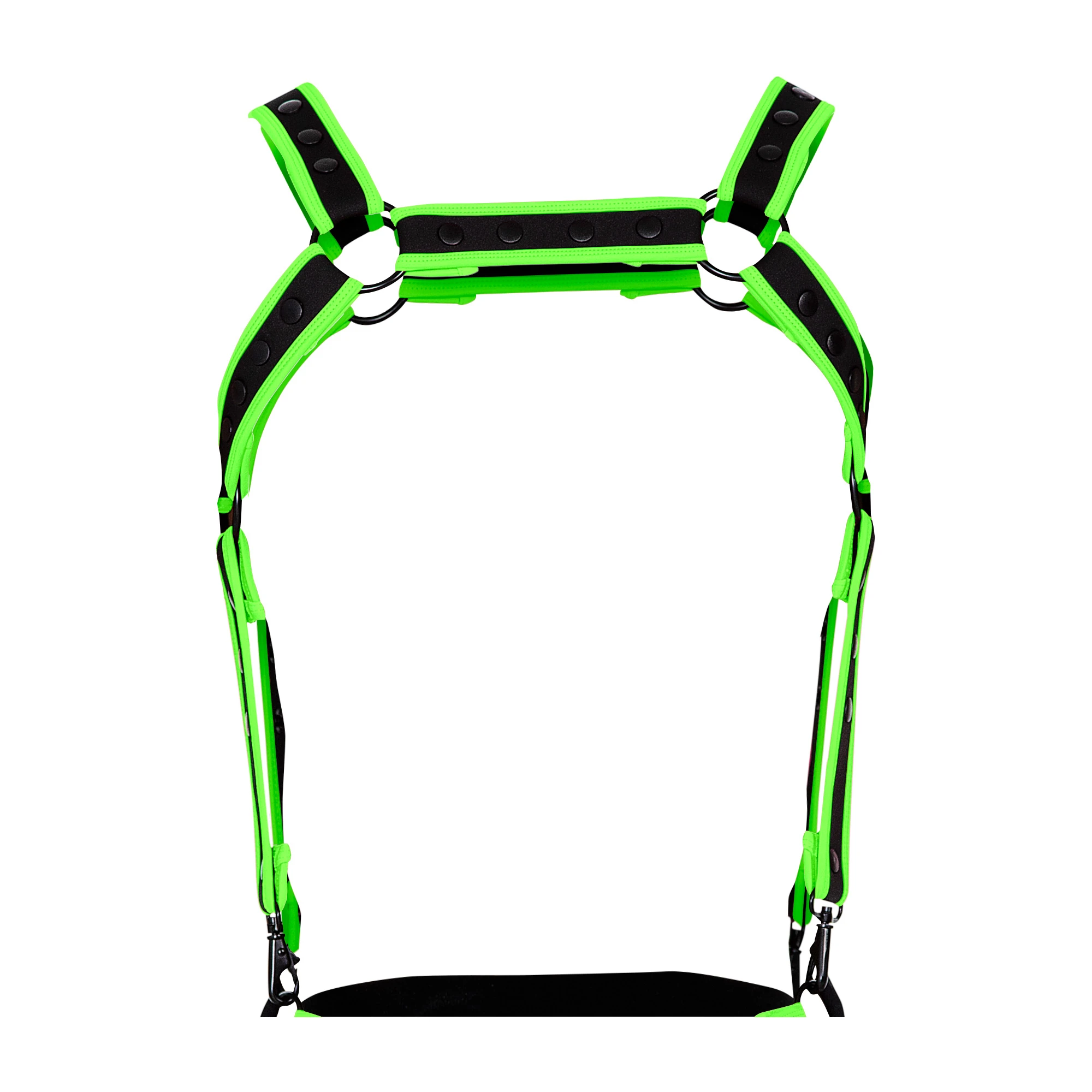 Schwarz-Grüner Brust-Harness 05 von Cut4Men: Neopren, Metallringe und verstellbare Passform für flexiblen Tragekomfort