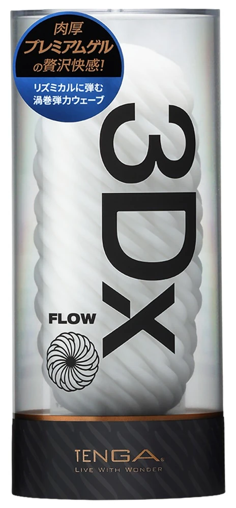 Tenga 3Dx FLOW, TENGA 3Dx FLOW Wiederverwendbarer Masturbator Softmasturbator 3D Reliefstruktur elastisches Material Handjob Toy inkl. Gleitgel