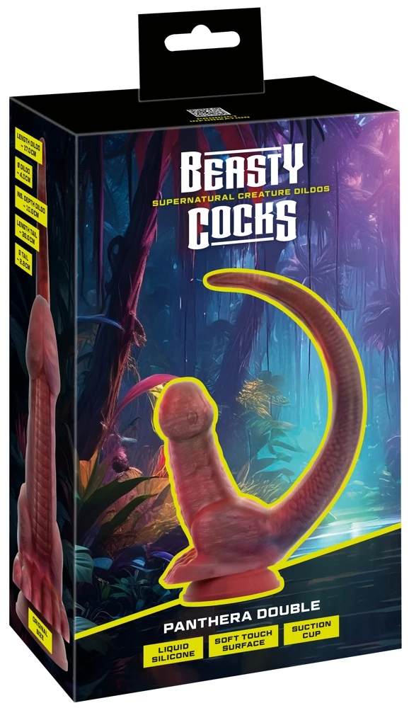 Beasty Cocks Panthera Double, Doppeldildo Panthera Double mit Saugfuß, markantem Plug und 30 cm Schwanz für heiße Spiele